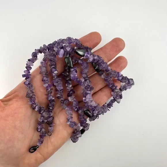 Tumbled Amethyst Necklace Single Strand Sterling Silver Beads 38" L Purple VTG - Picture 10 of 12